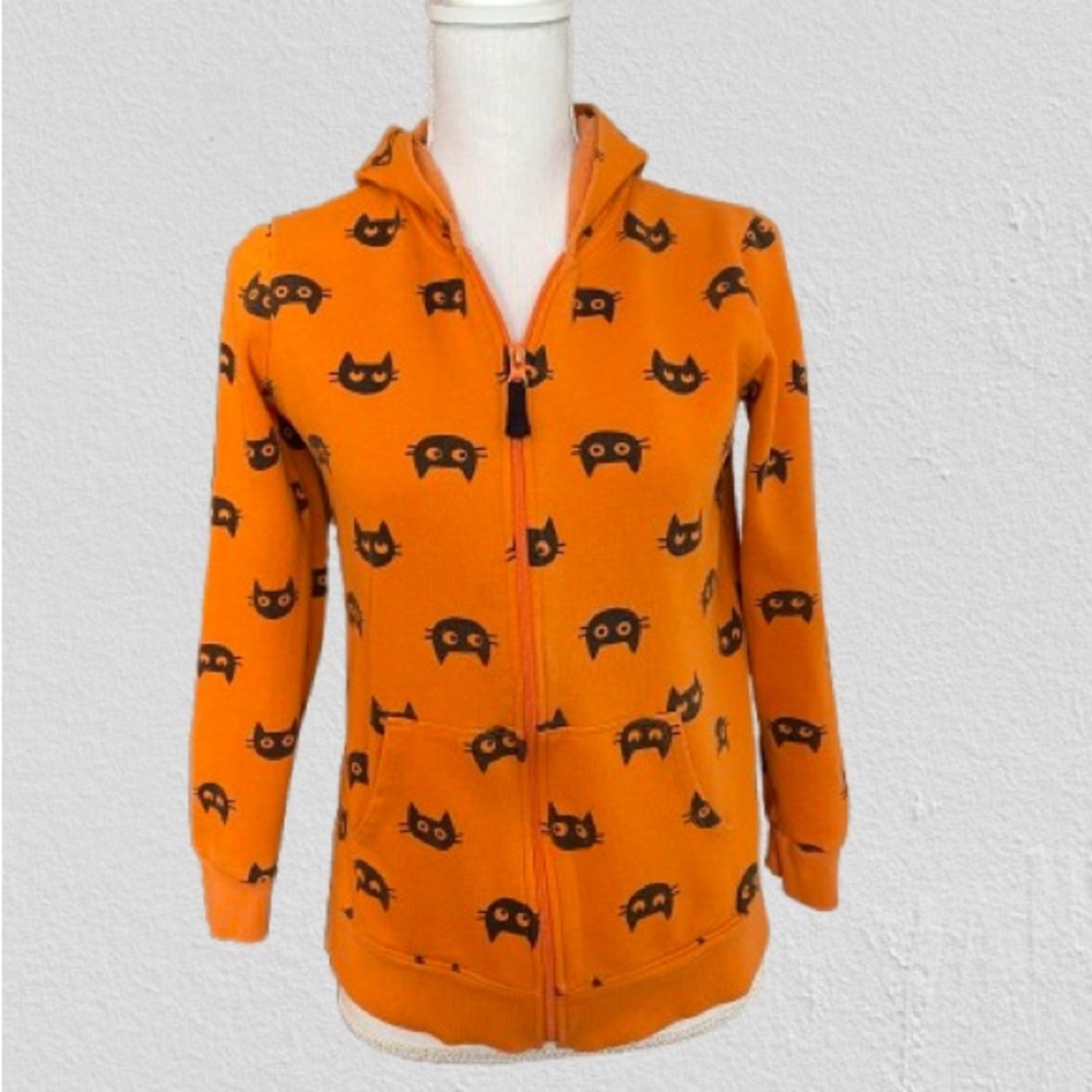 Orange & Black Cat Print Kids Jacket